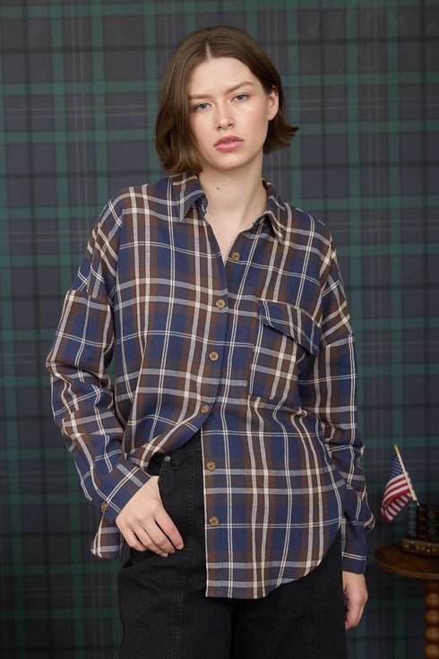 PLAID BUTTON TOP